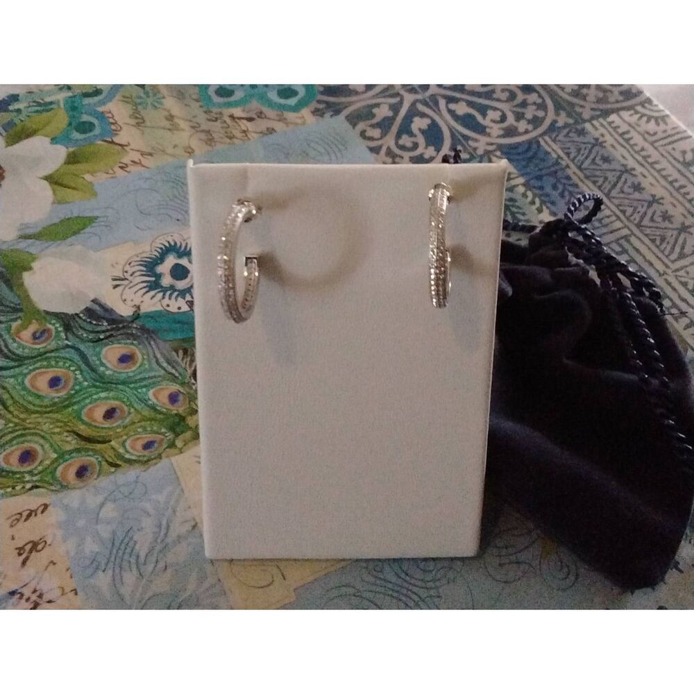 Sparkling New .40 Carat DIAMONIQUE Pave Milgrain Hoop Style Earrings